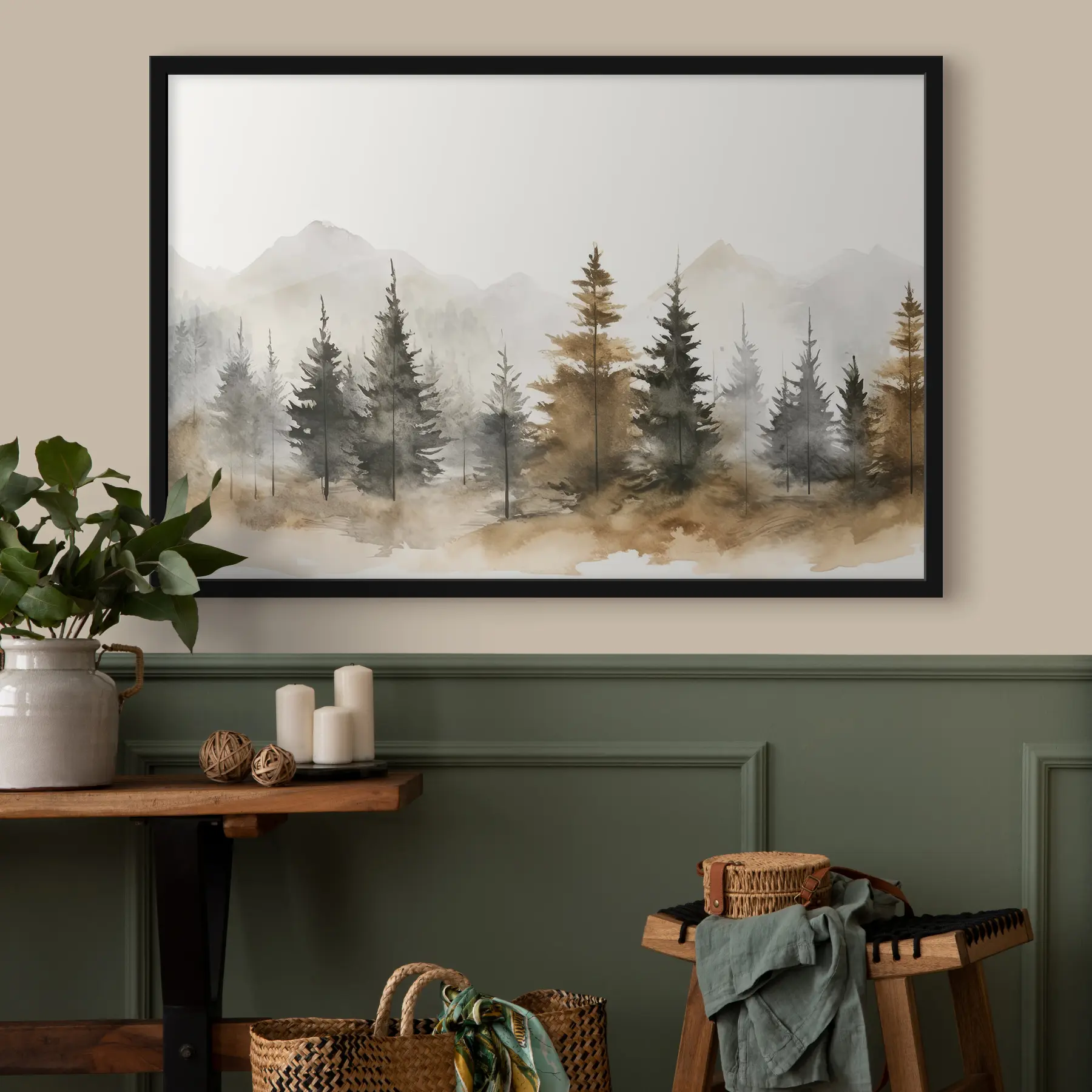 Fototapete Ruhige Waldlandschaft in sanften Farbtönen f36010