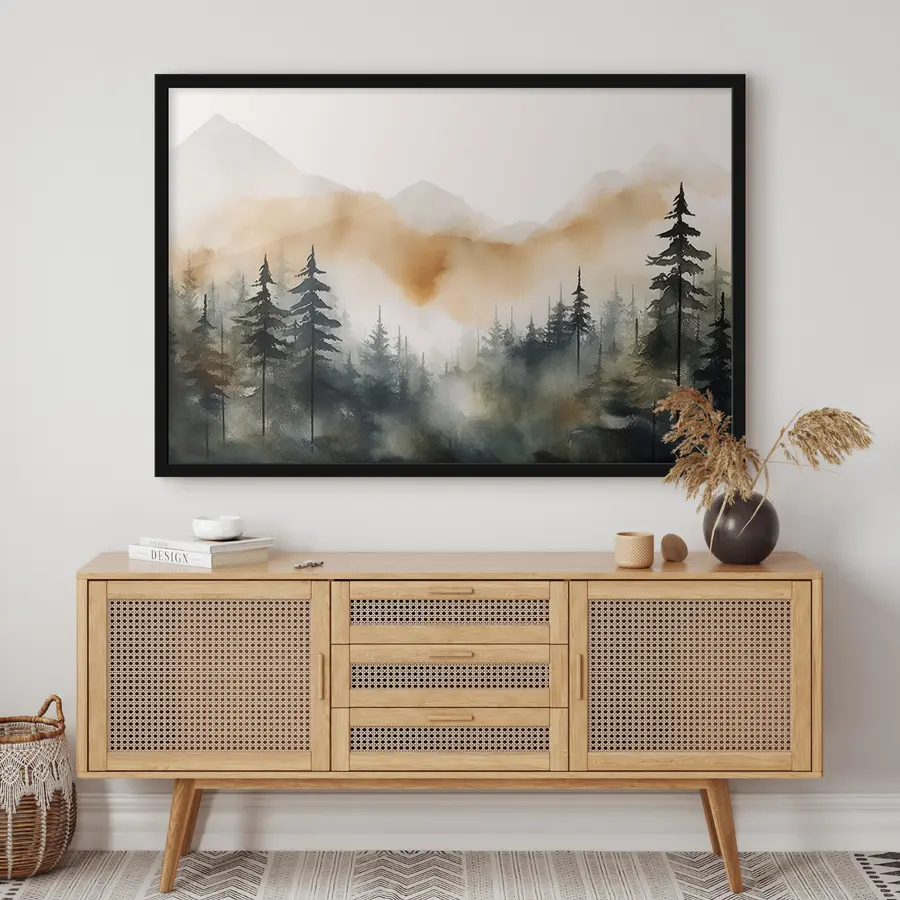 Fototapete Nebliger Bergwald bei Sonnenaufgang f36008