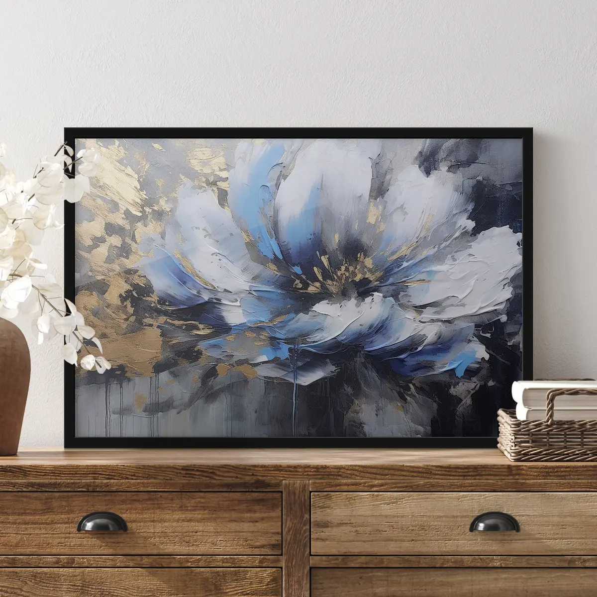 Poster Atemberaubendes florales Abstrakt in Blautönen f35384