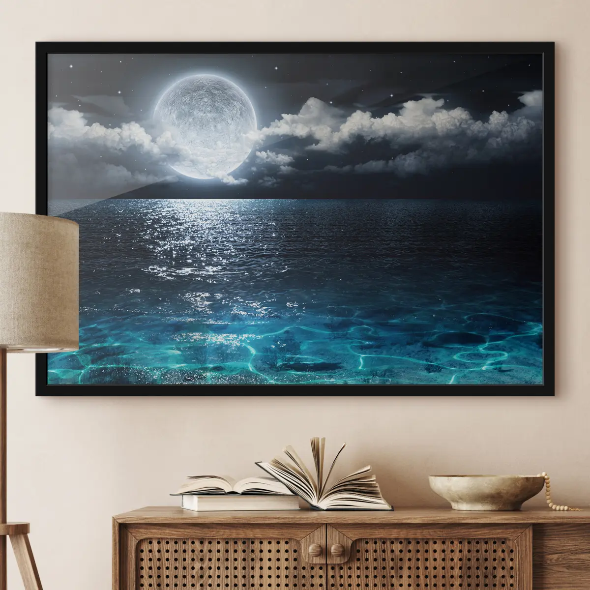 Poster Mondbeschienene Wellen spiegeln Ruhe wider f35167