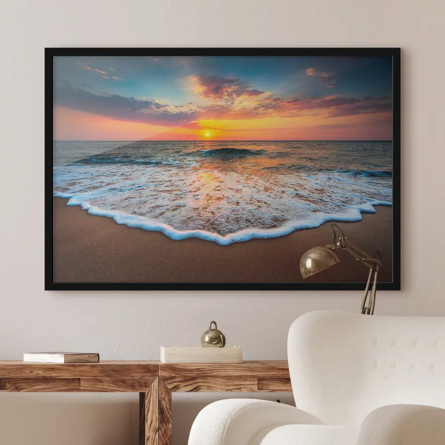 Fototapete Sonnenuntergang, der sich in sanften Wellen spiegelt f35166