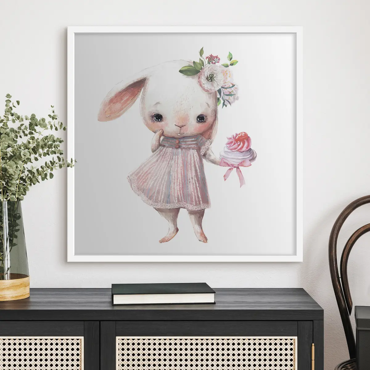 Poster Niedlicher Hase mit einer süßen Leckerei f35046