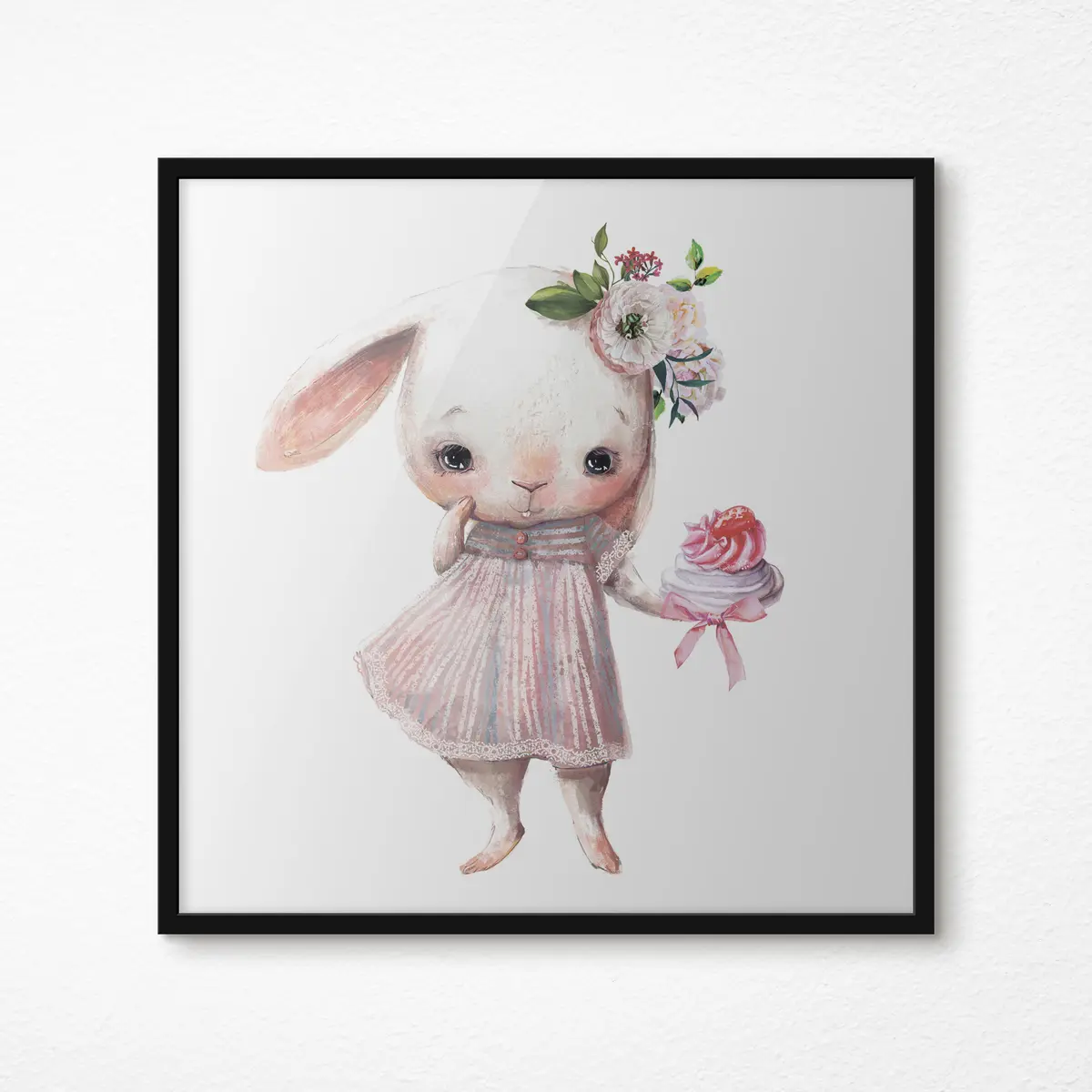 Poster Niedlicher Hase mit einer süßen Leckerei f35046