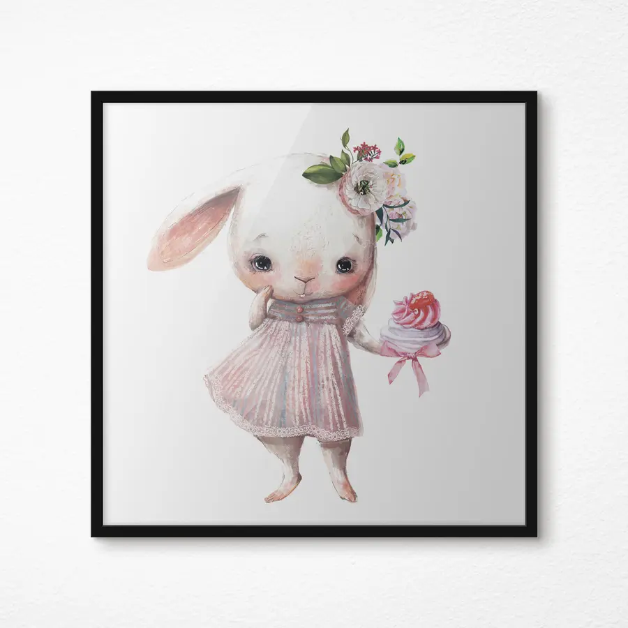 Fototapete Niedlicher Hase mit einer süßen Leckerei f35046