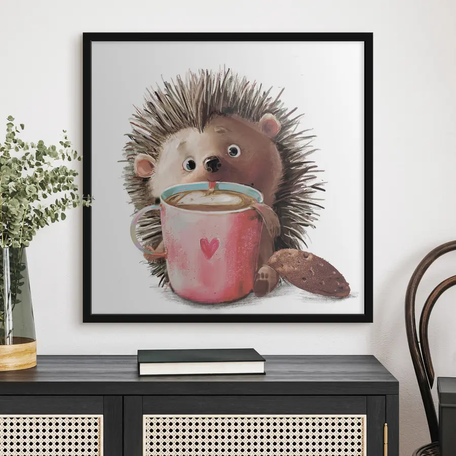 Fototapete Igel und eine Tasse Kaffee f35039