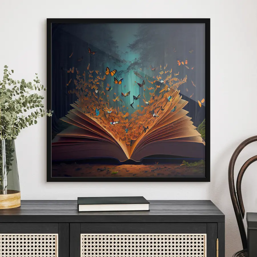 Fototapete Ein Märchenbuch mit Schmetterlingen im Wald f33915