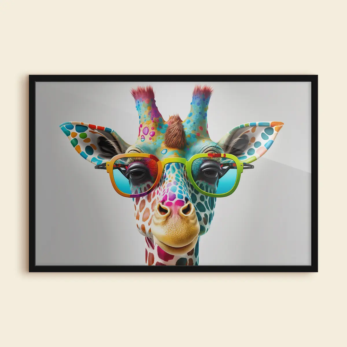 Poster Bunte Giraffe mit stylischer Brille f33533