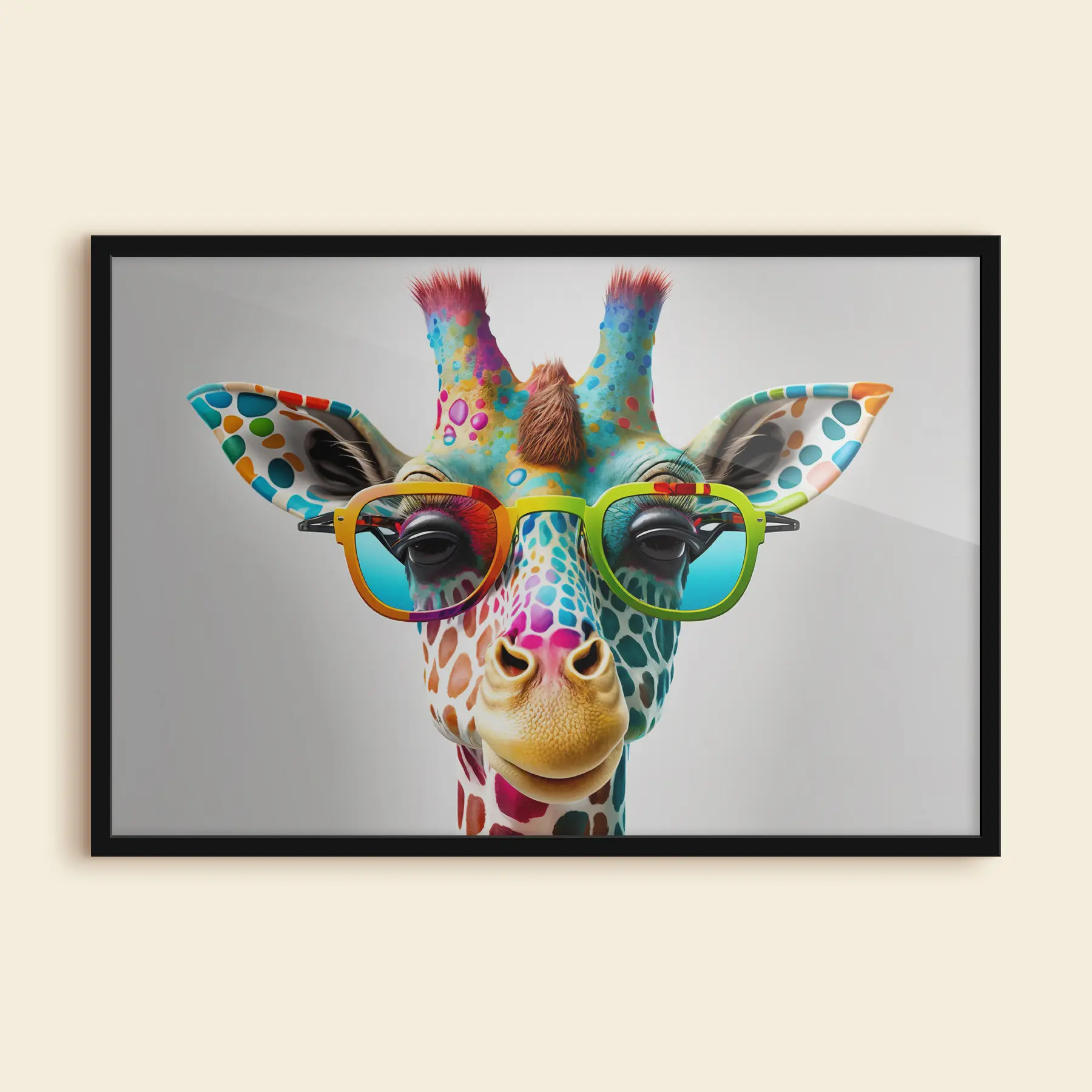 Fototapete Bunte Giraffe mit stylischer Brille f33533