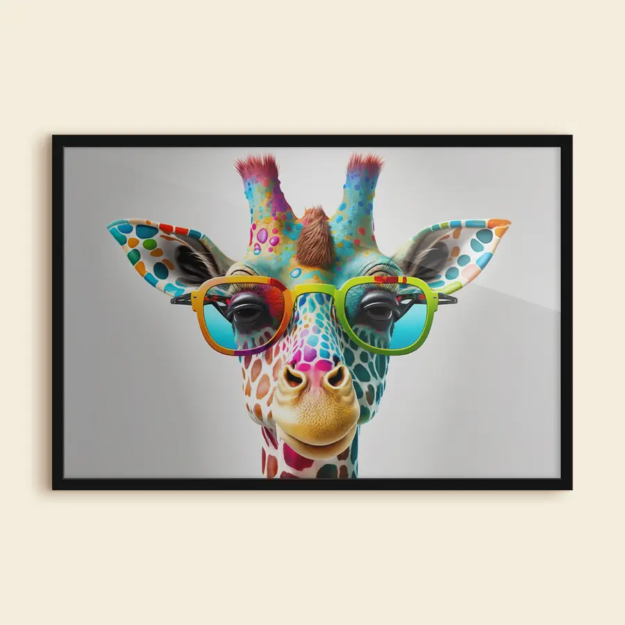 Fototapete Bunte Giraffe mit stylischer Brille f33533