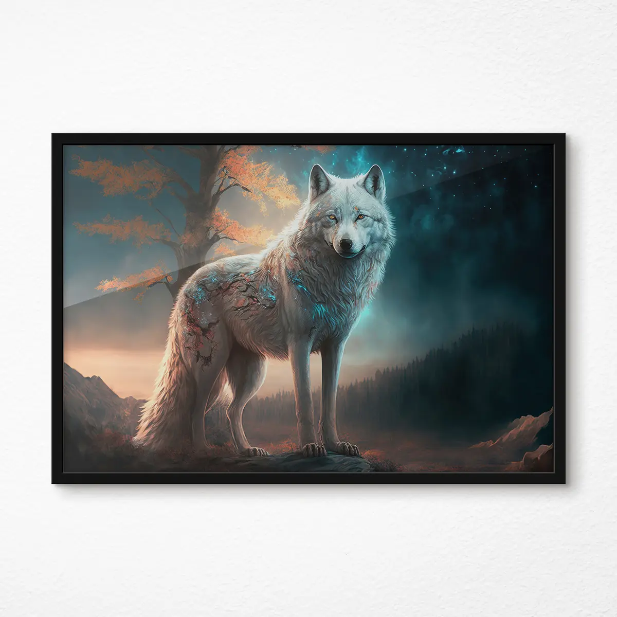 Poster Majestätischer Wolf in einer mystischen Landschaft f33528