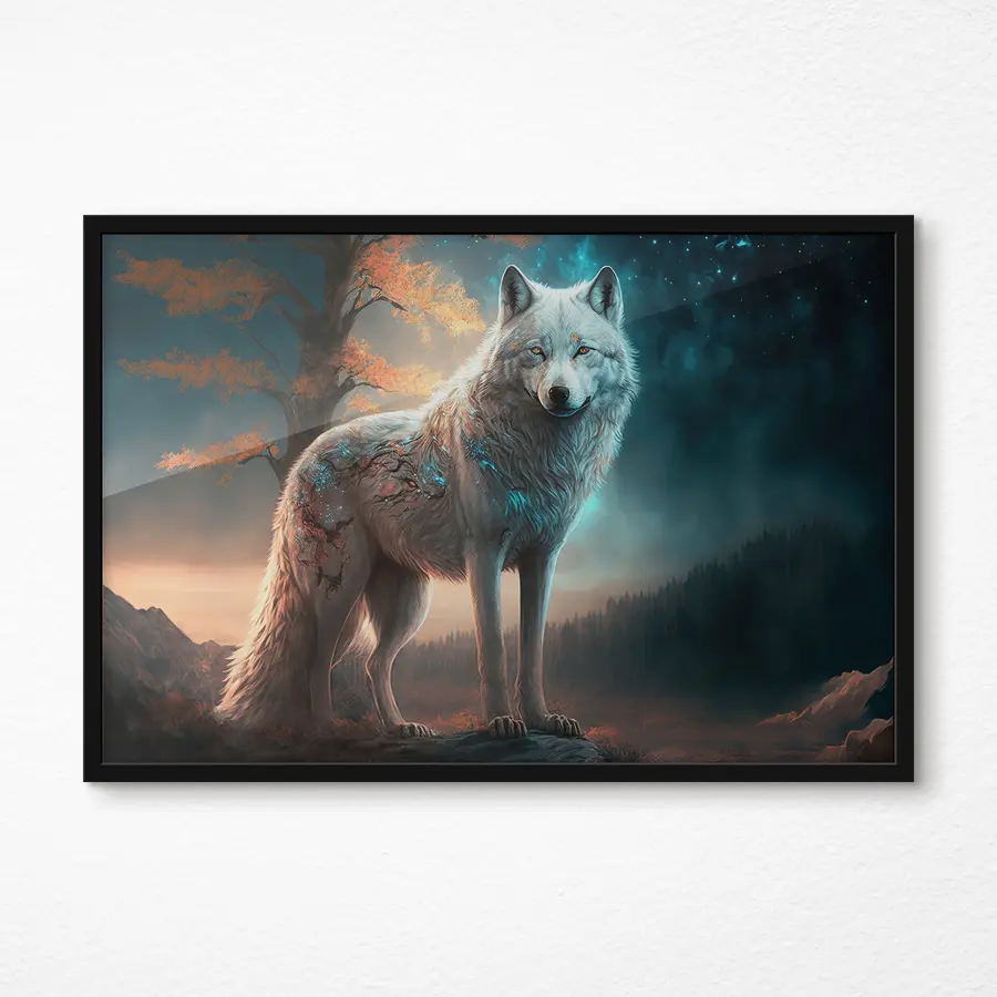 Fototapete Majestätischer Wolf in einer mystischen Landschaft f33528