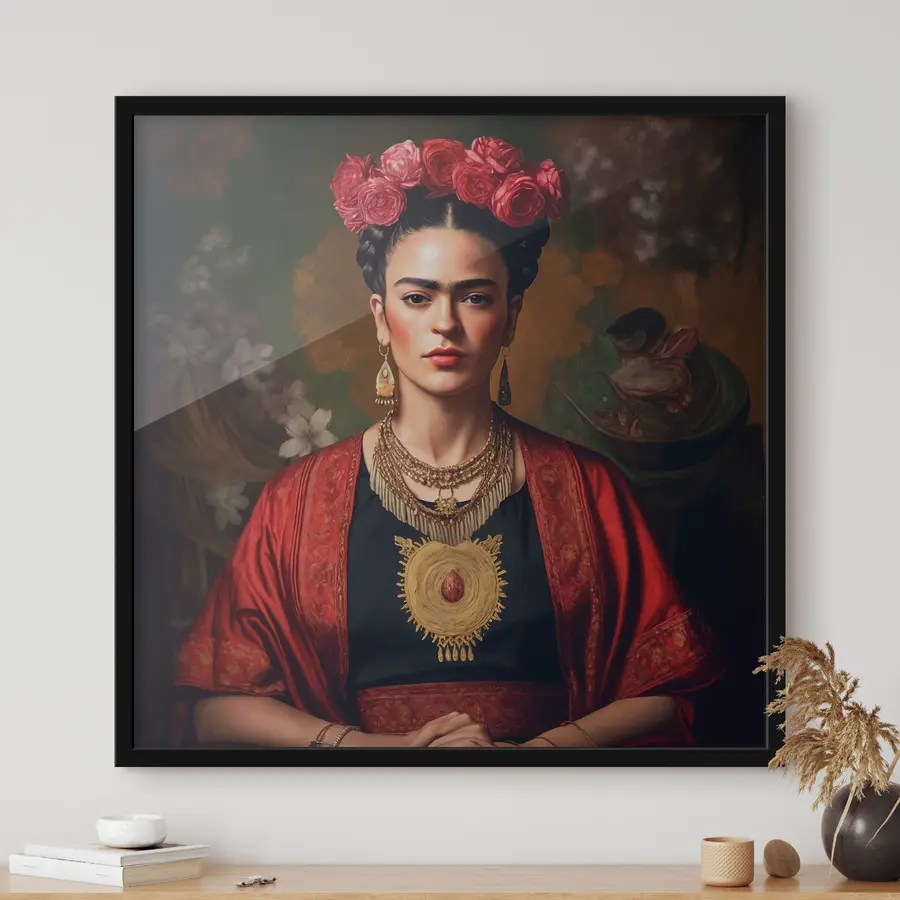 Fototapete Frida Kahlo in einem roten Kleid f32865