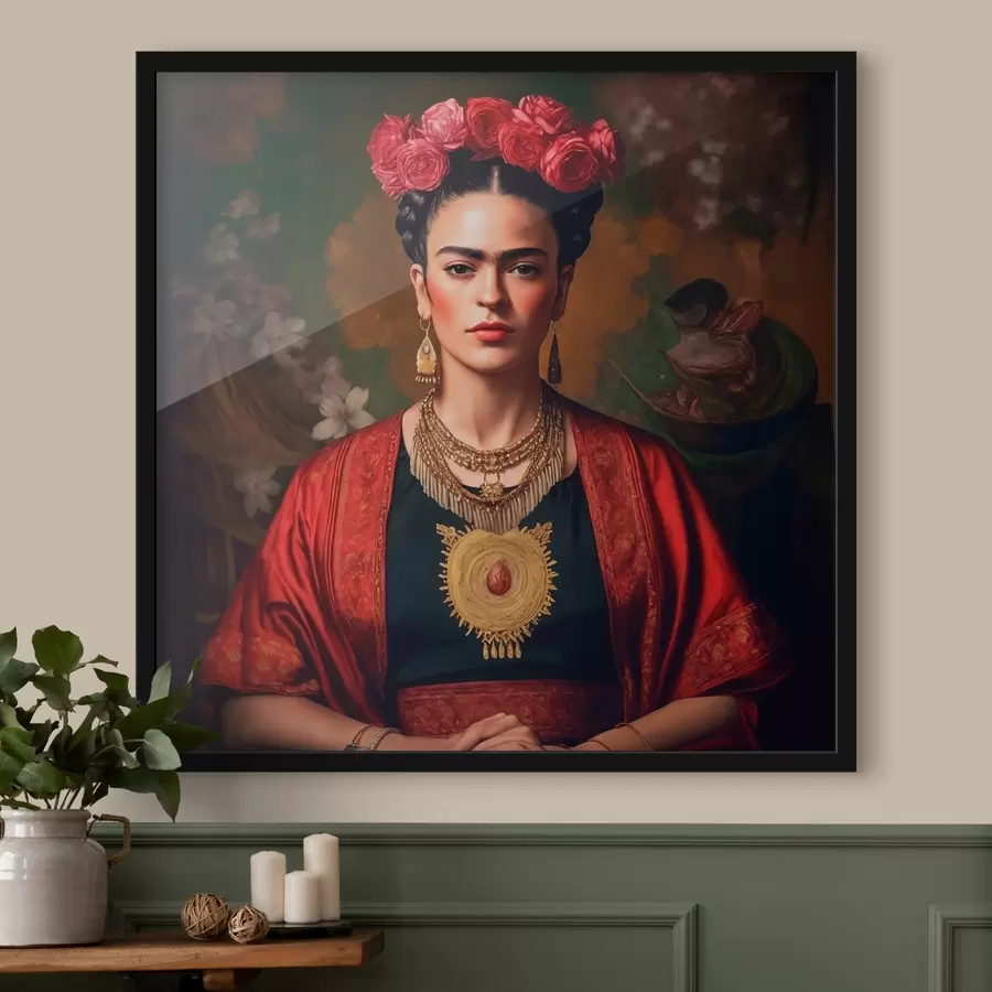 Fototapete Frida Kahlo in einem roten Kleid f32865