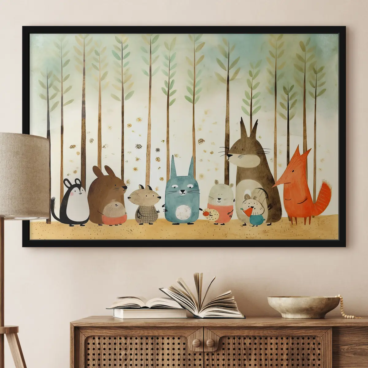 Poster Verspielte Freunde bei einem Treffen im Wald f32802