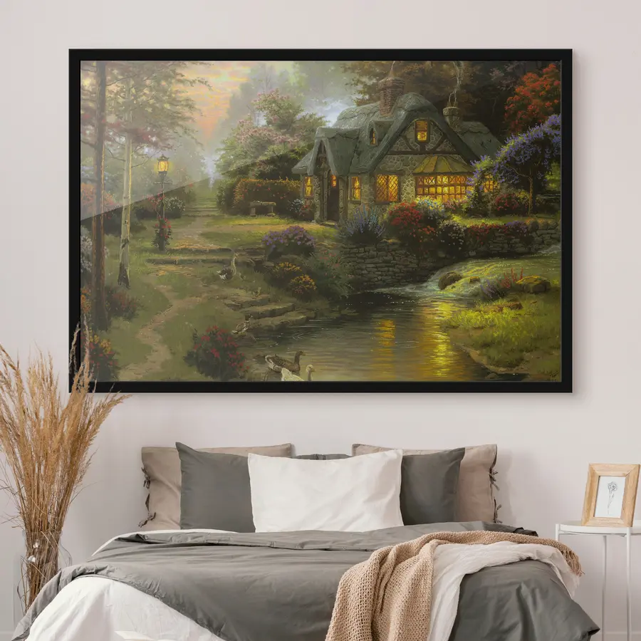 Fototapete Charmantes Ferienhaus an einem ruhigen Bach f19095