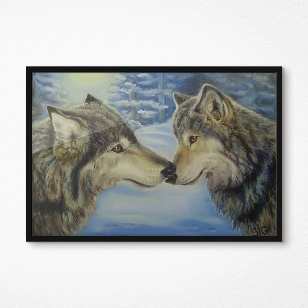 Poster Zwei Wölfe teilen einen Moment f15354