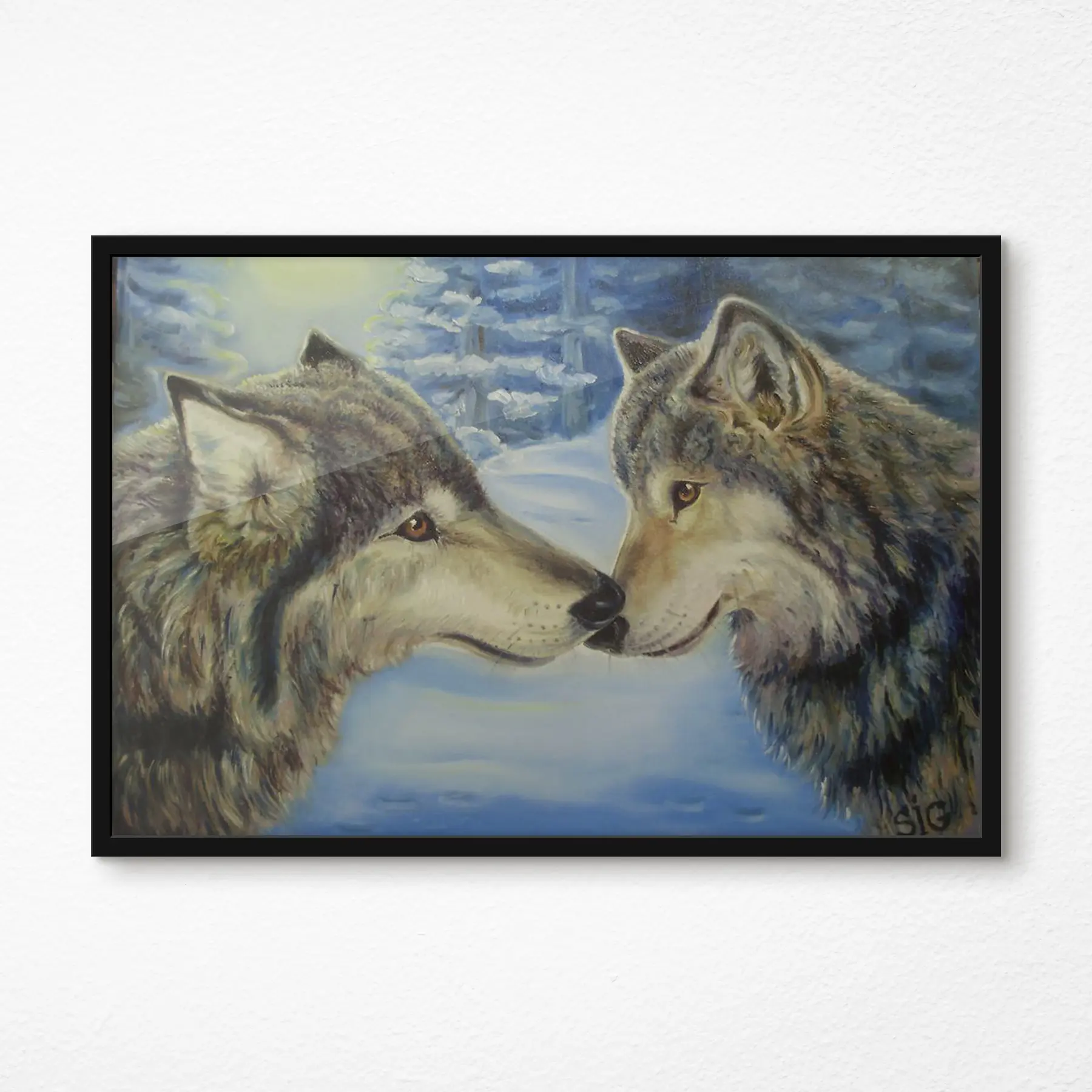 Wandbilder Zwei Wölfe teilen einen Moment f15354