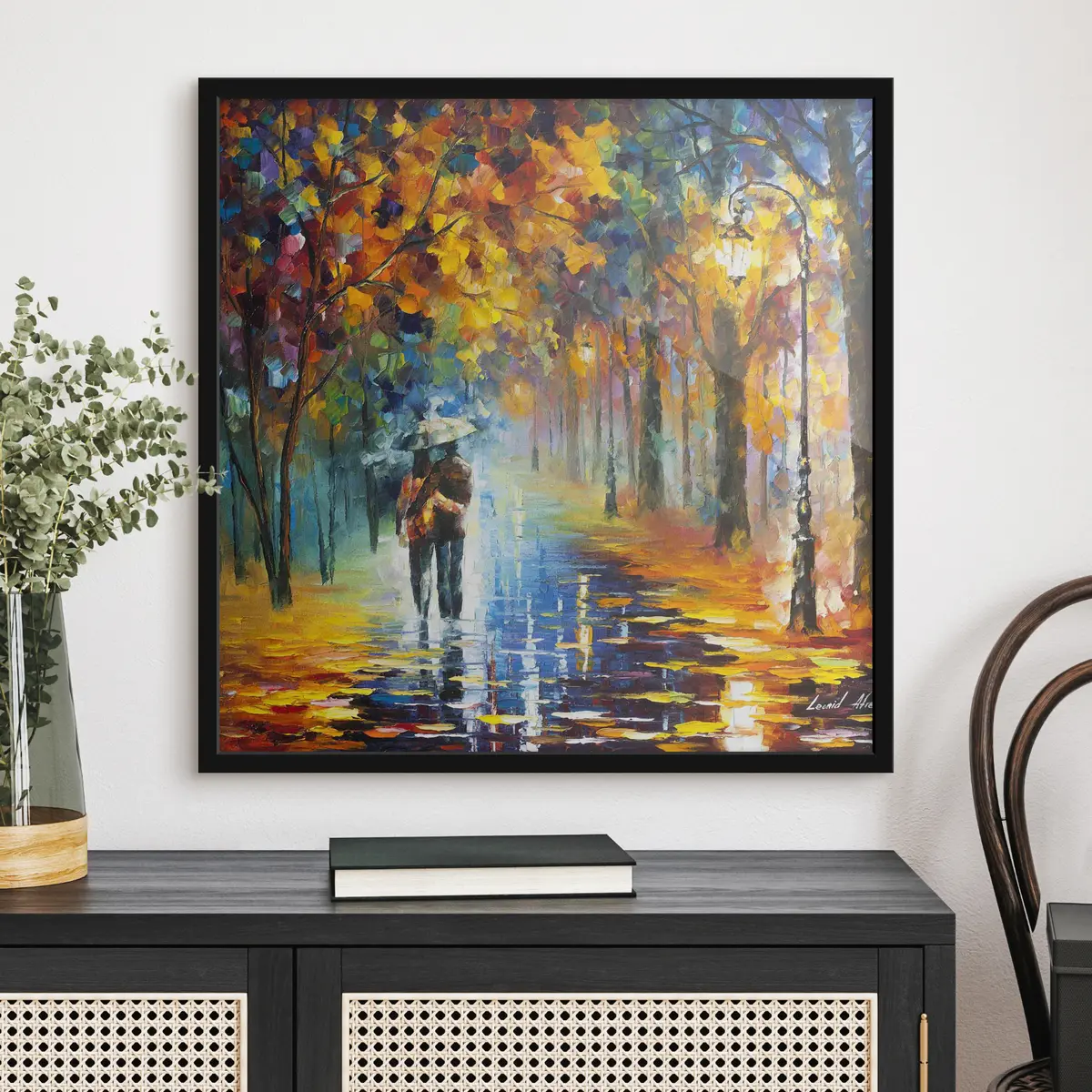 Poster Herbstspaziergang unter dem Regenschirm f15186