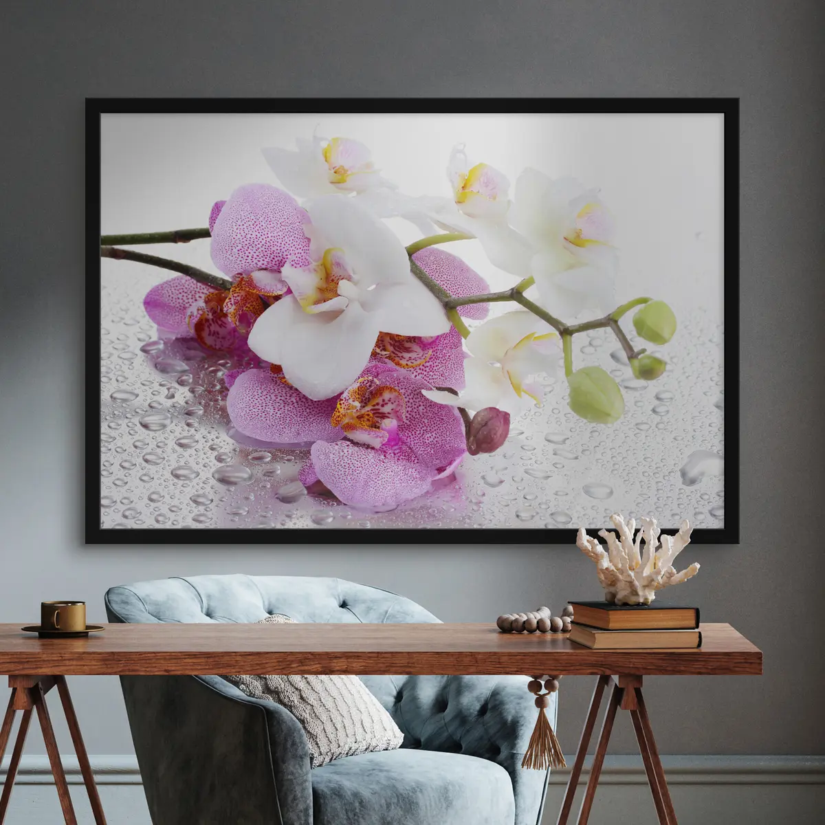 Poster Zarte Orchideen mit frischen Tropfen f15063