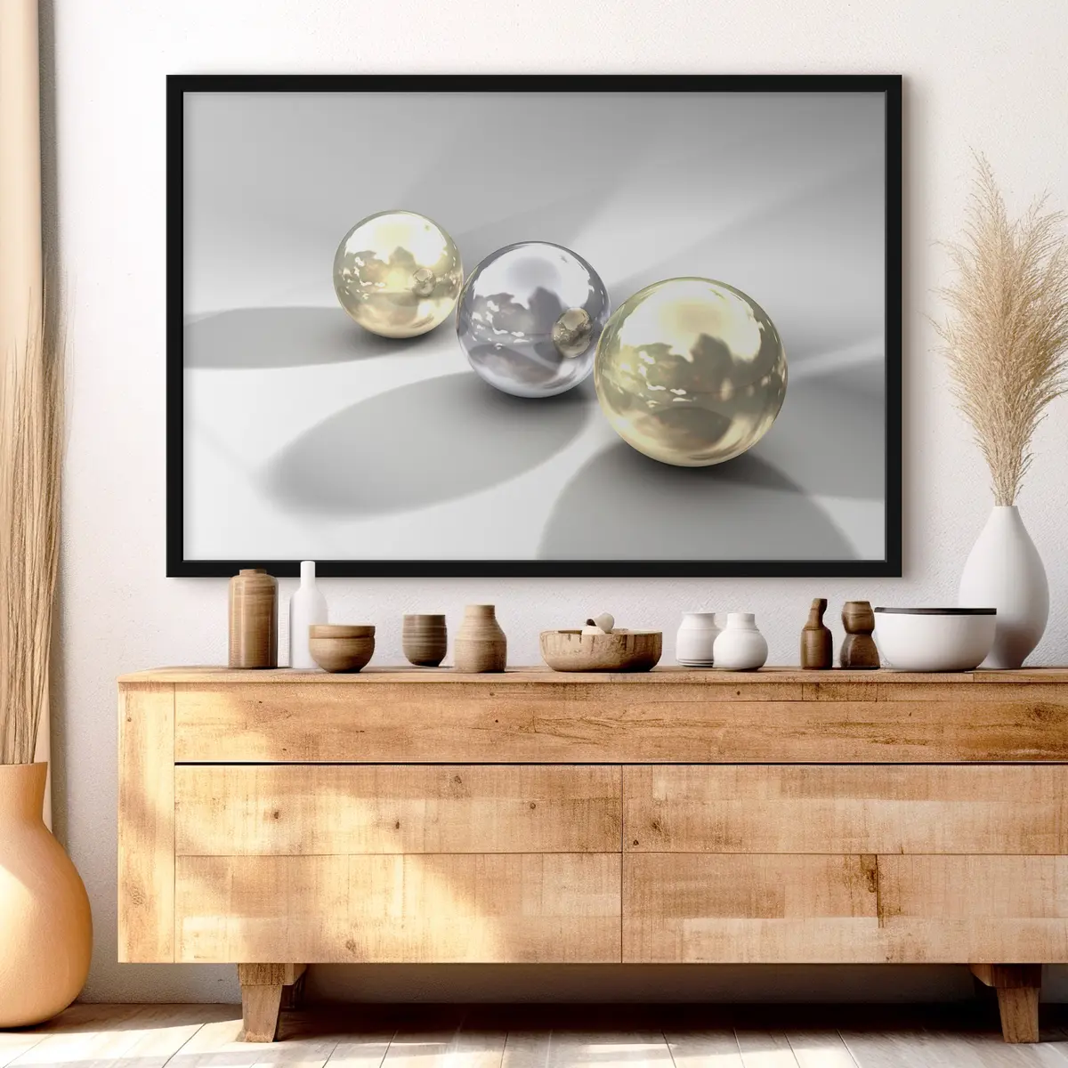 Poster Reflektierende Kugeln auf einer glatten Oberfläche f04617