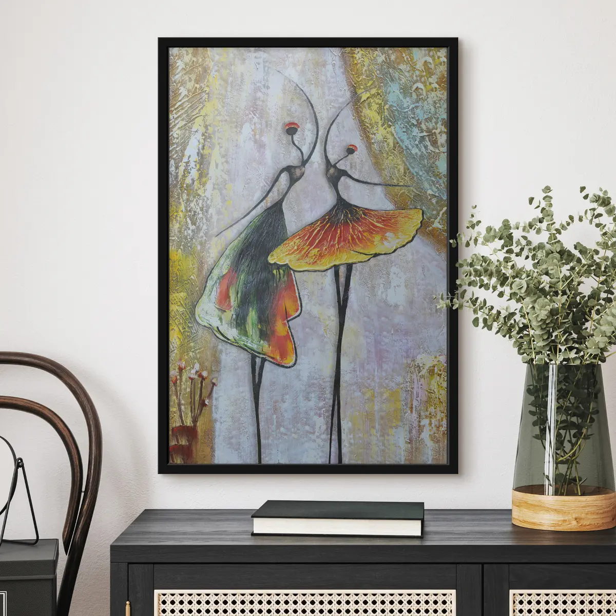 Poster Tanzende Silhouetten in leuchtenden Farben f01740