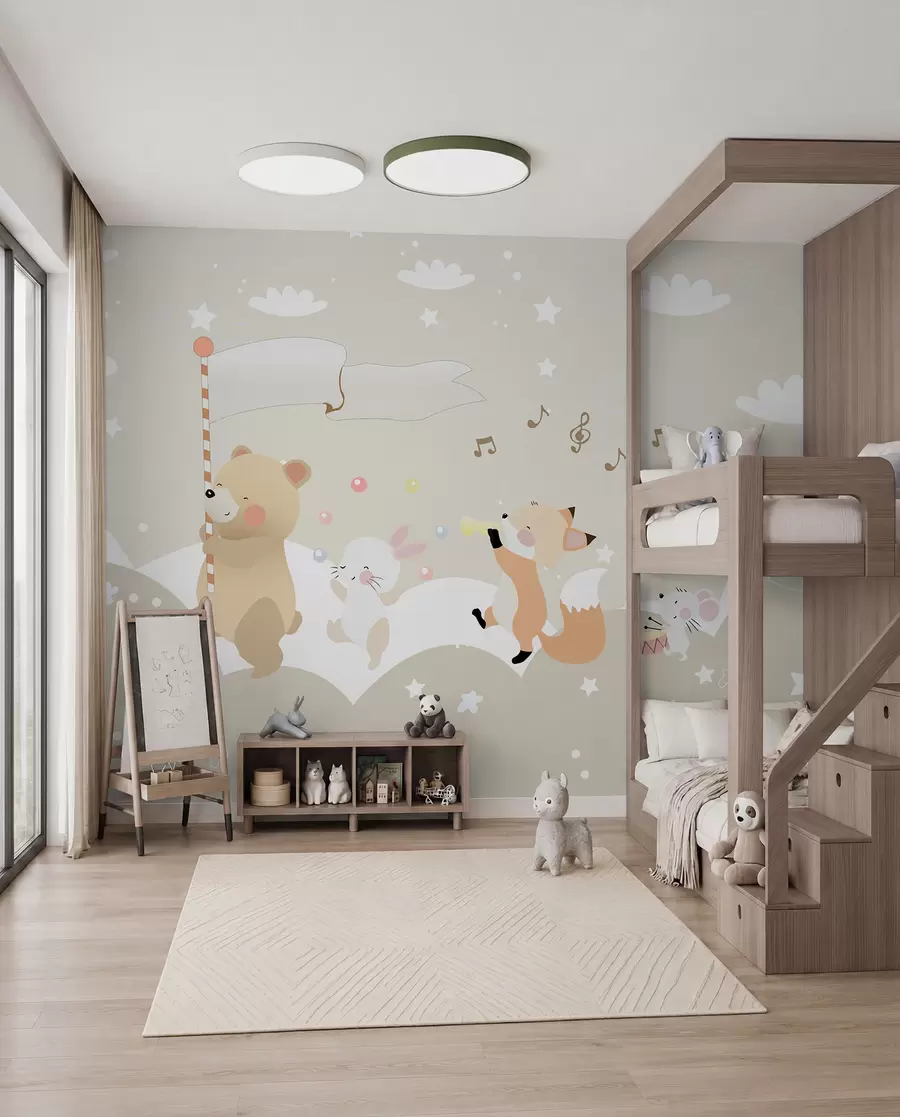 Fototapete Tapetendesign für Kinderzimmer mit niedlichen Tieren in rosa Farben u98969