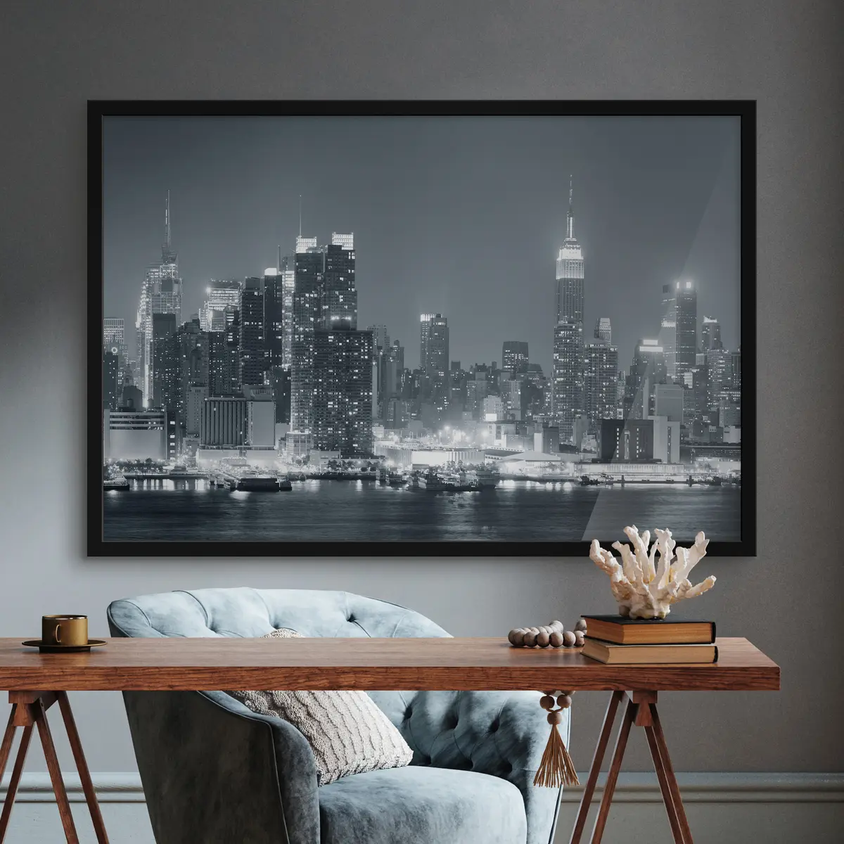 Poster Die Skyline der Stadt bei Nacht beleuchtet f10201