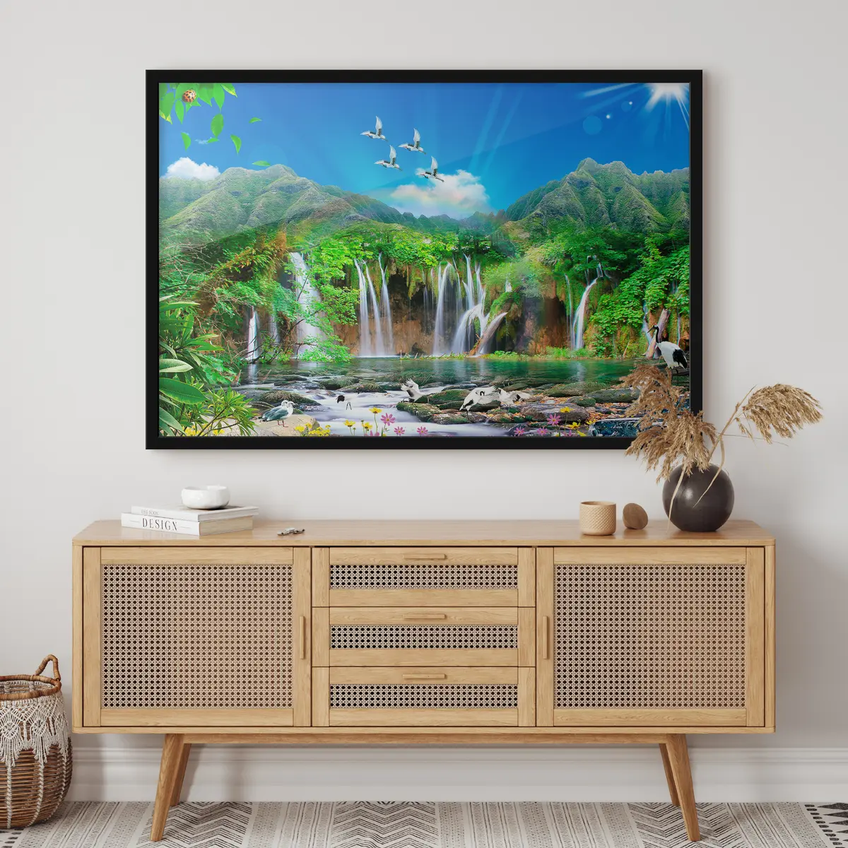 Poster Ruhige Frühlingslandschaft mit friedlicher Tierwelt f03428