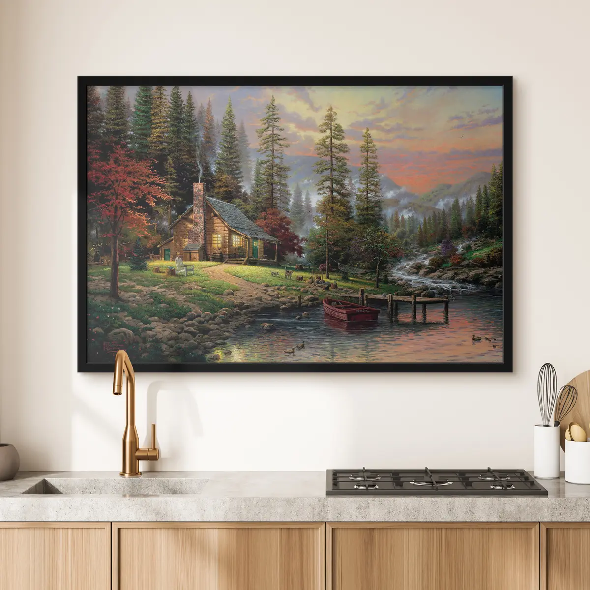 Poster Ruhige Hütte am friedlichen Fluss f15556