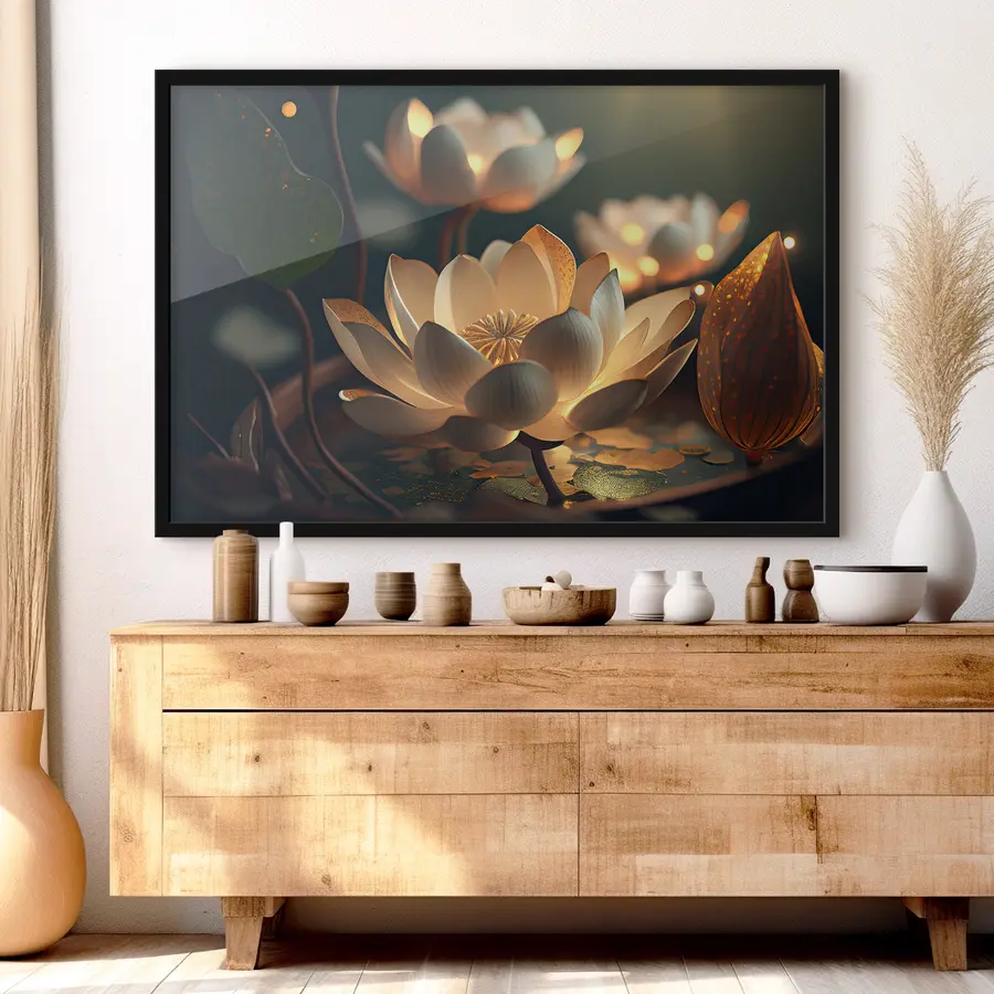 Fototapete Elegante Blumen, die sanftes Licht werfen f33100