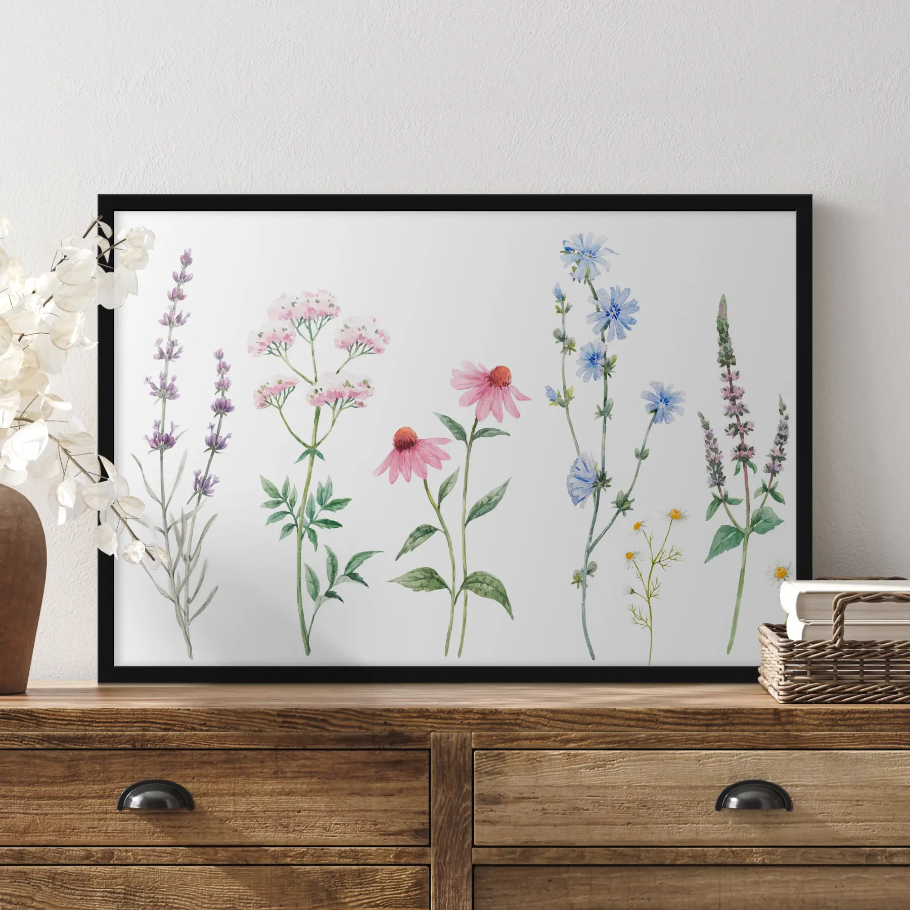 Fototapete Zarte Blüten in sanften Aquarelltönen f34064