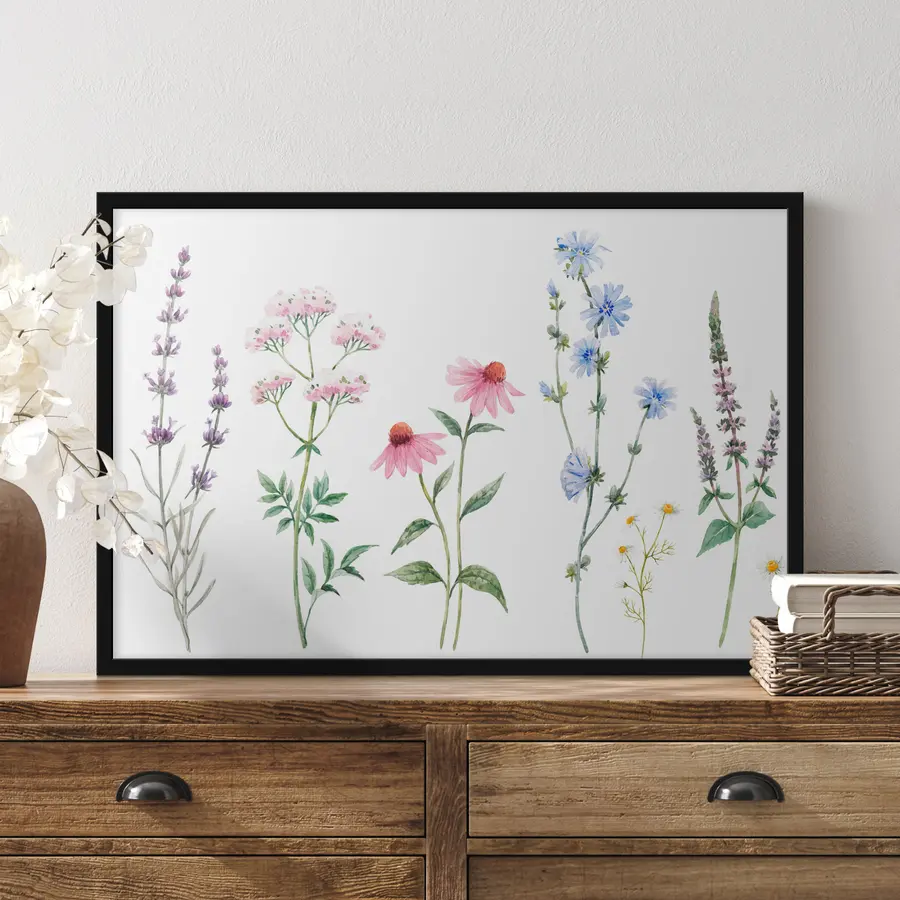 Fototapete Zarte Blüten in sanften Aquarelltönen f34064