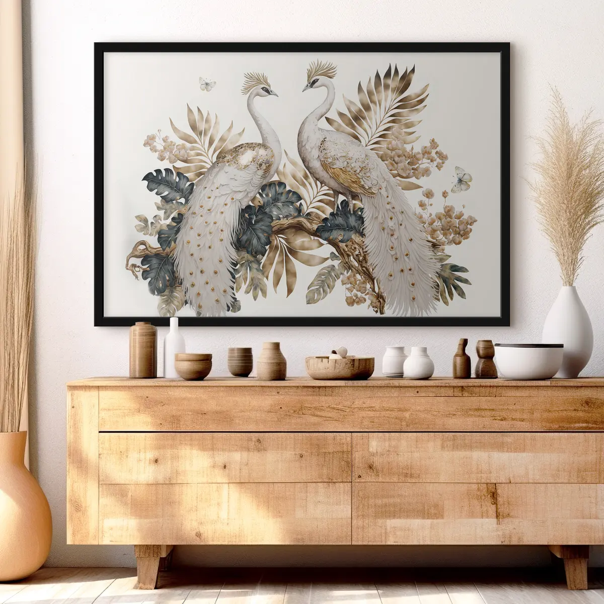 Poster Elegante Pfauen inmitten üppiger Vegetation f33942