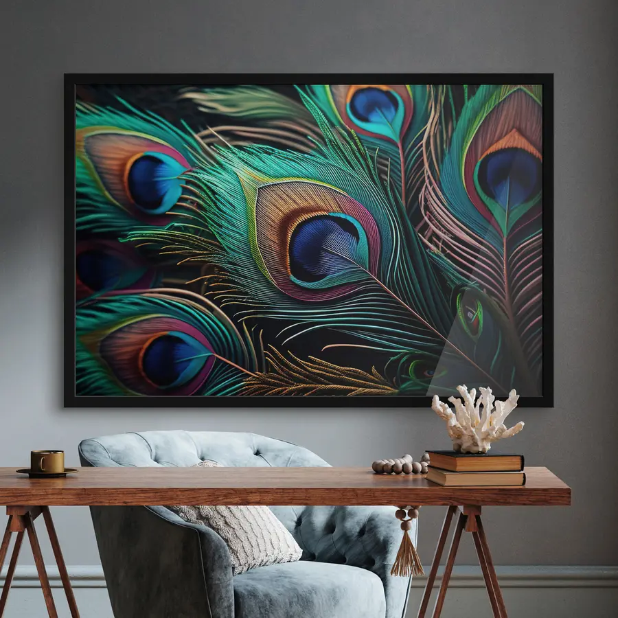 Fototapete Lebendige Pfauenfedern in Harmonie f34871