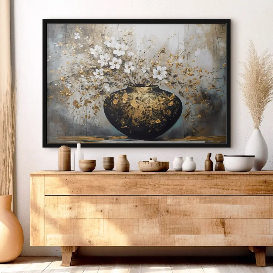 Fototapete Elegante Vase, geschmückt mit leuchtenden Blüten f35377