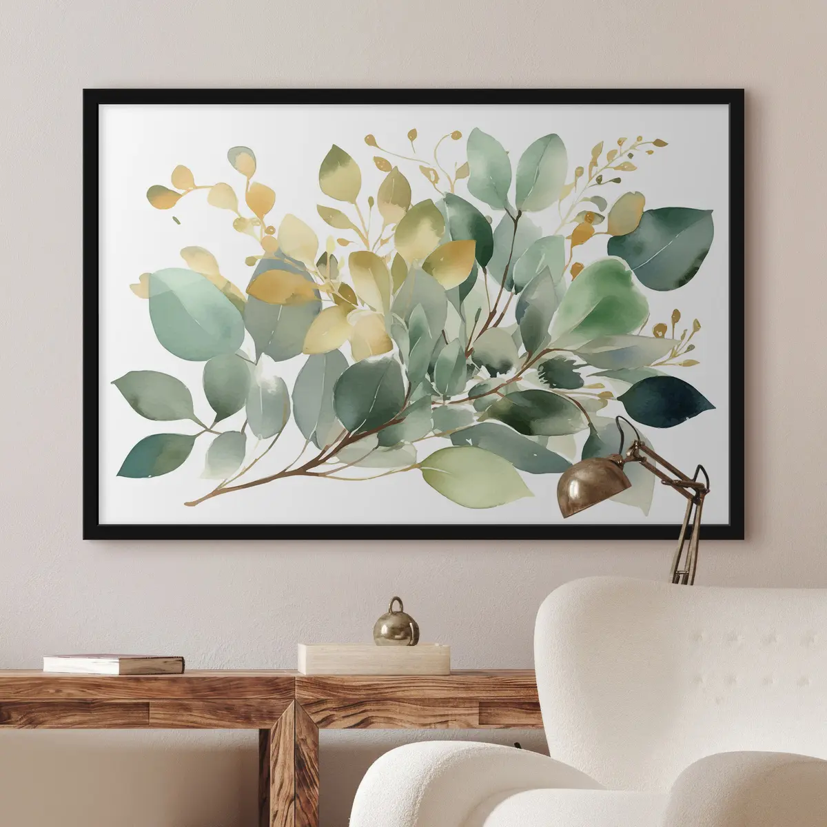 Poster Üppiges Grün in sanften Aquarelltönen f36365