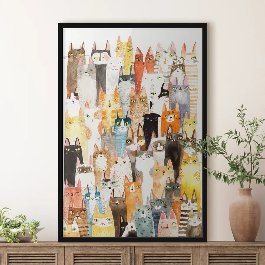 Fototapete Eine bunte Versammlung neugieriger Katzen f01036