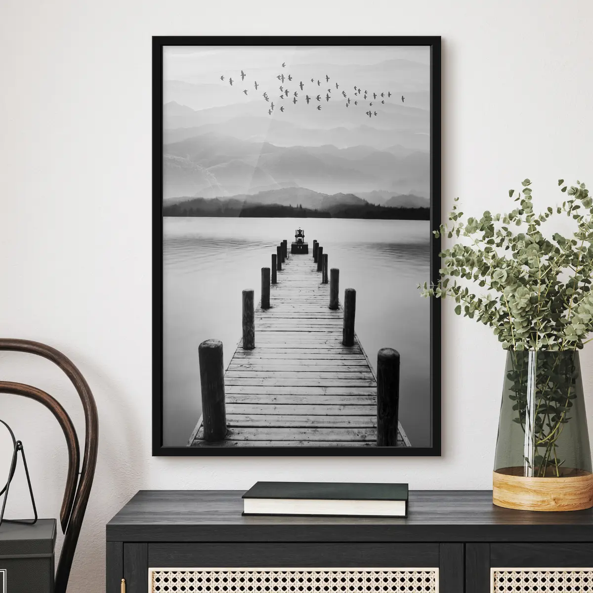 Poster Pier mit Blick auf ruhige Berggewässer f03914