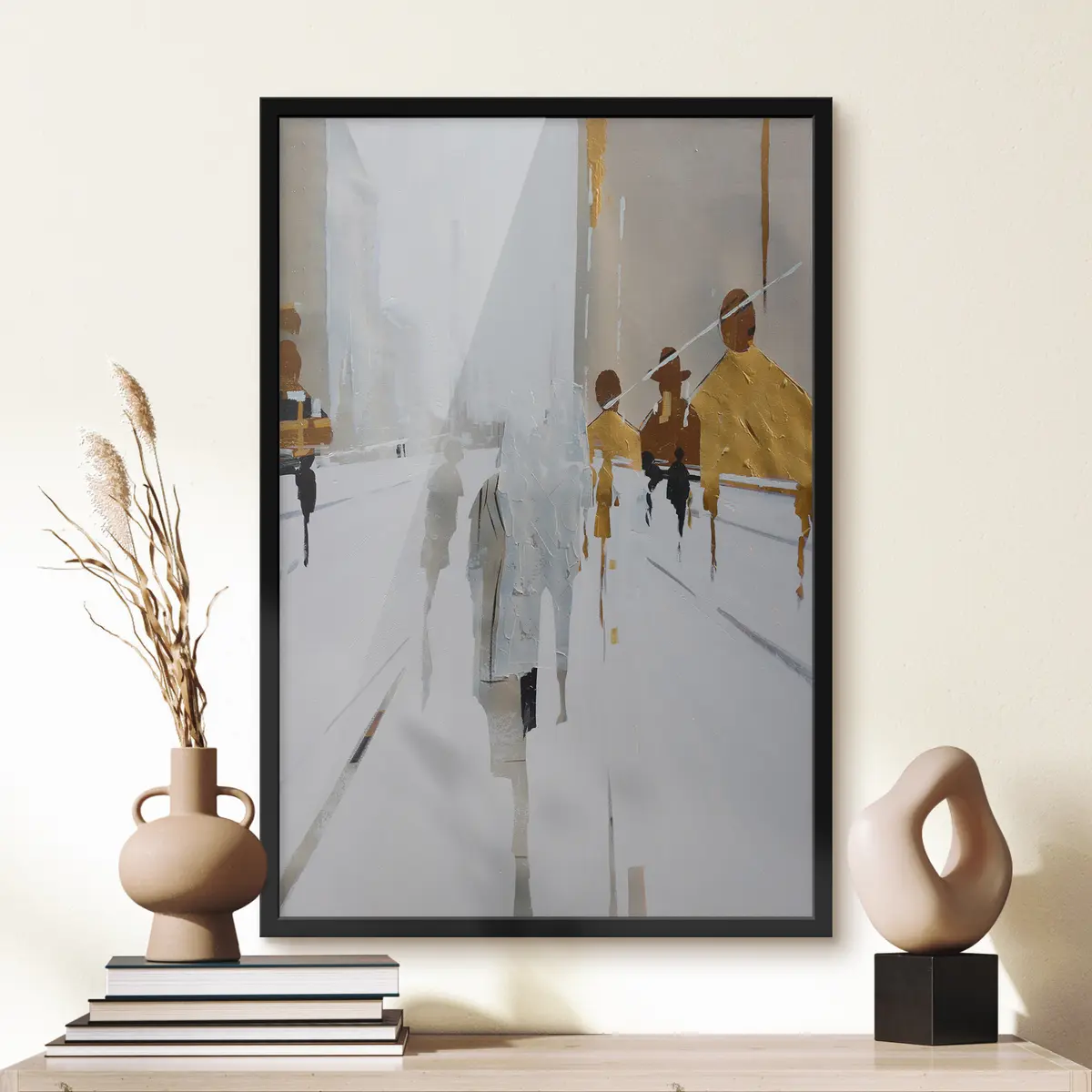 Poster Städtische Figuren in einer gedämpften Landschaft f05079