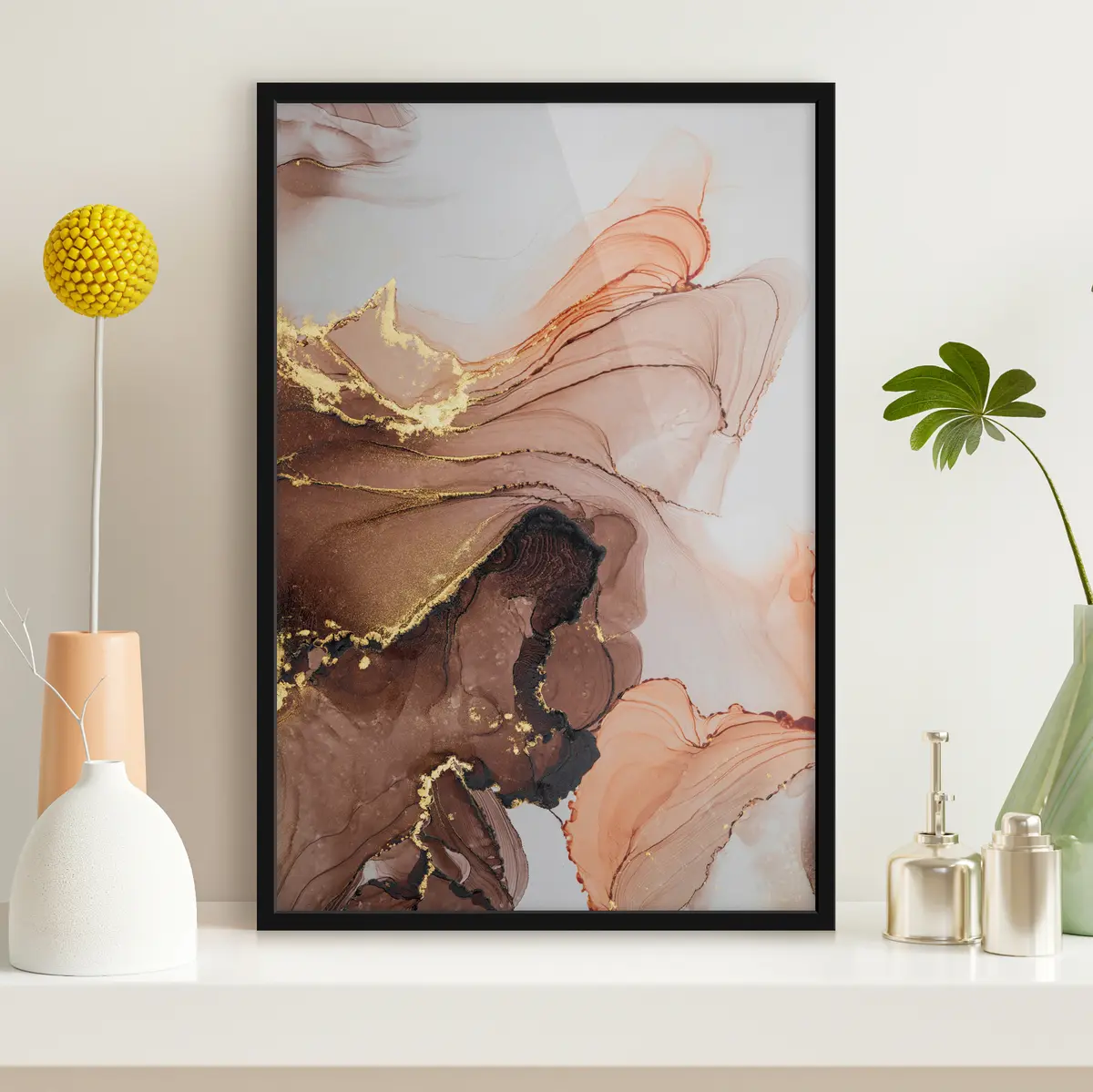 Poster Abstrakte Wellen in sanften Erdtönen f36514