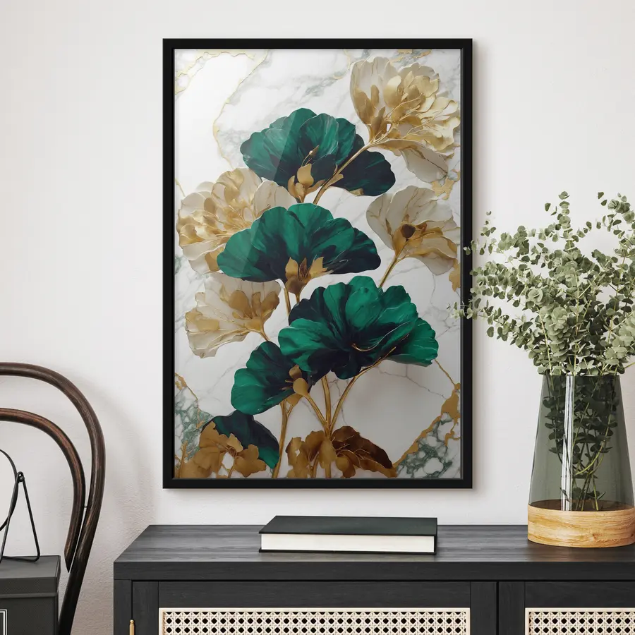 Fototapete Elegantes Laubwerk vor einem Marmorhintergrund f36646