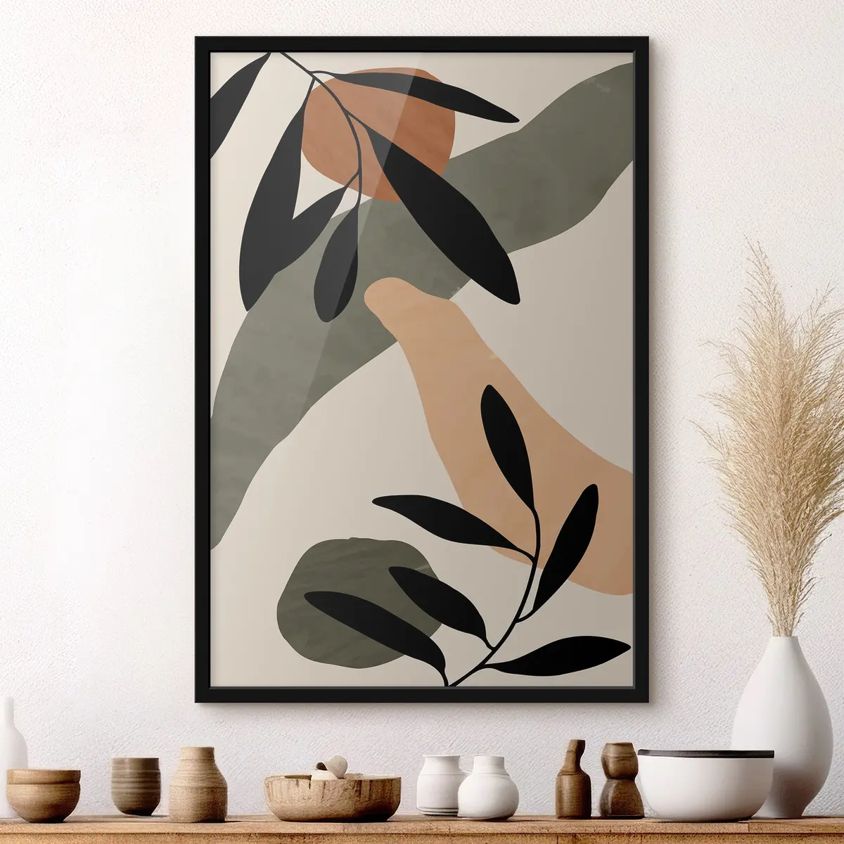 Poster Abstrakte Formen und Blätter in Harmonie f36480