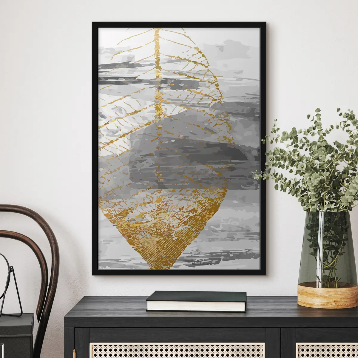 Poster Elegantes Blatt in gedeckten Farbtönen f36483