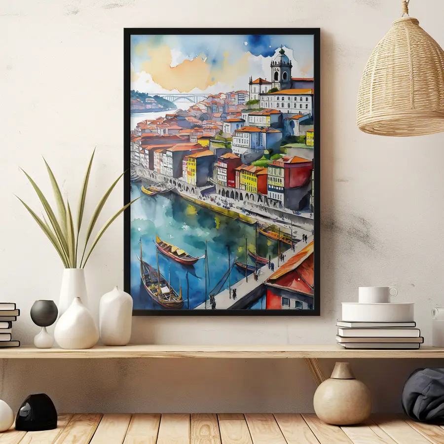 Fototapete Lebendige Stadt am Flussufer unter freiem Himmel f36680