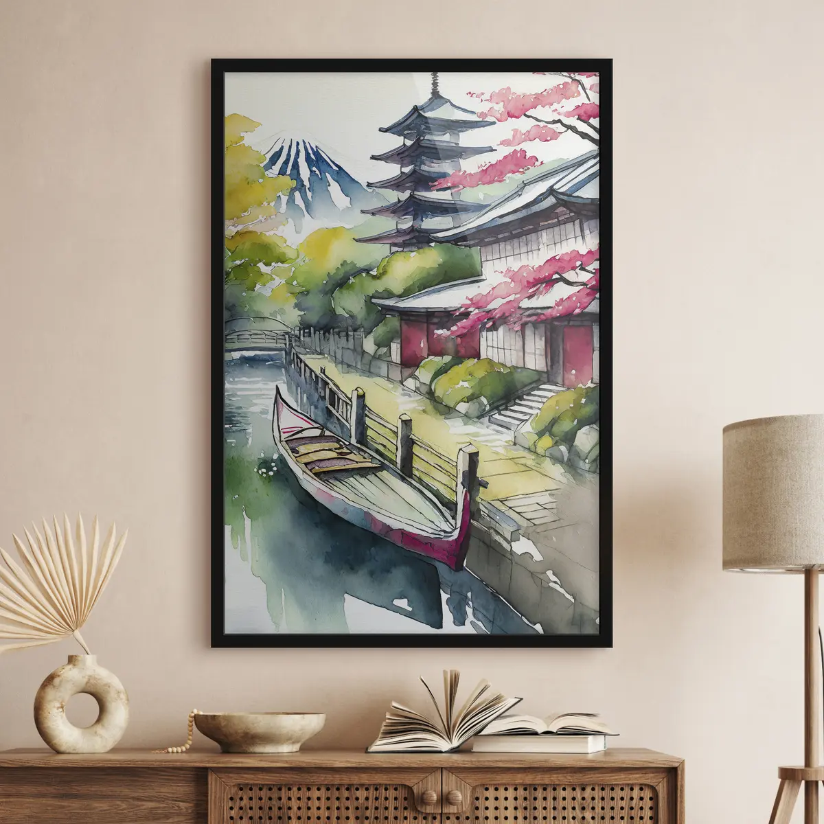 Poster Ruhige Landschaft mit historischer Architektur f36690