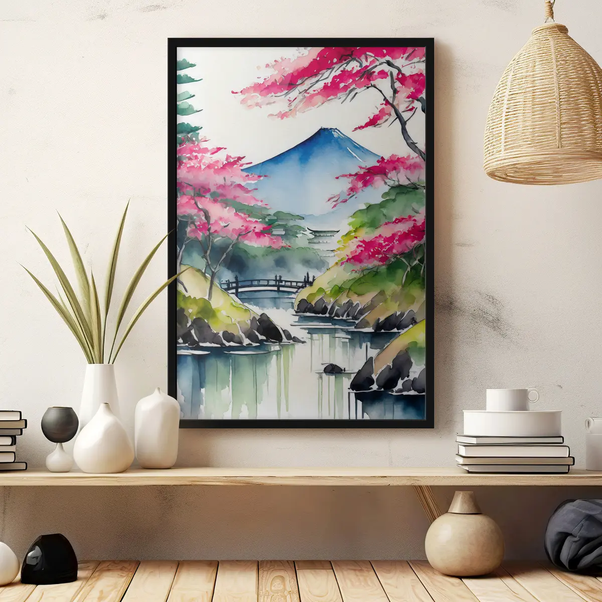 Poster Frühlingsblüten in der Nähe eines ruhigen Bergsees f36691