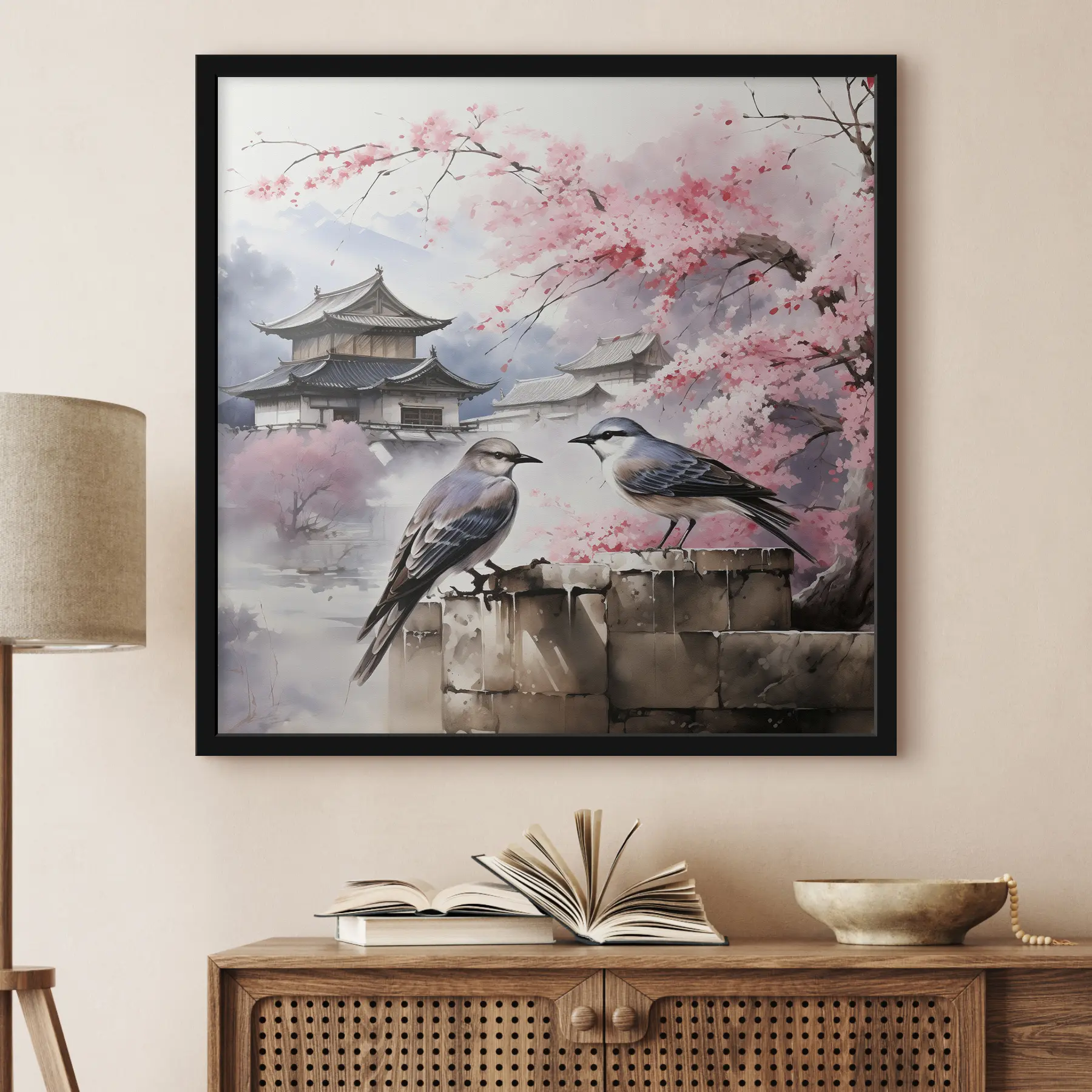 Fototapete Zwei Vögel unter Kirschblüten f36815