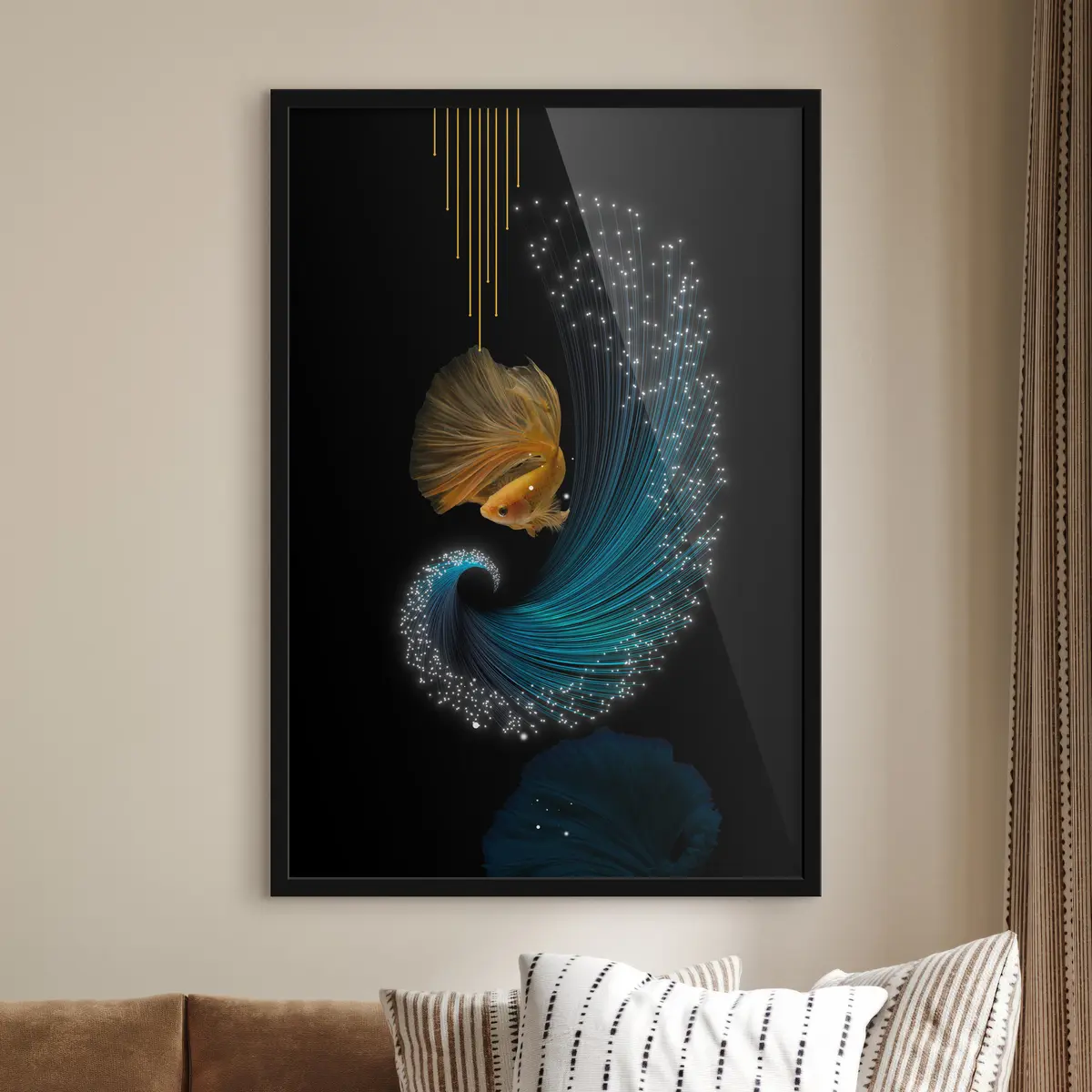 Poster Ein Fisch in einem abstrakten Raum f02874