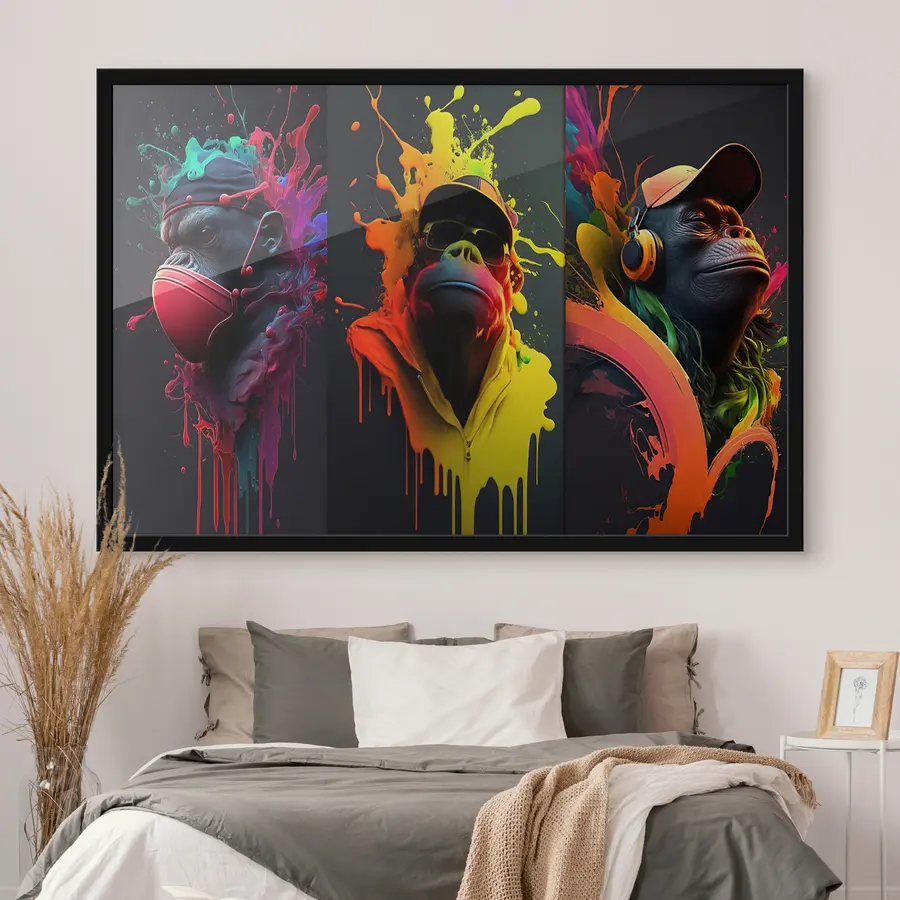 Fototapete Lebhafte Gorillas mit bunten Farbtupfern f34885