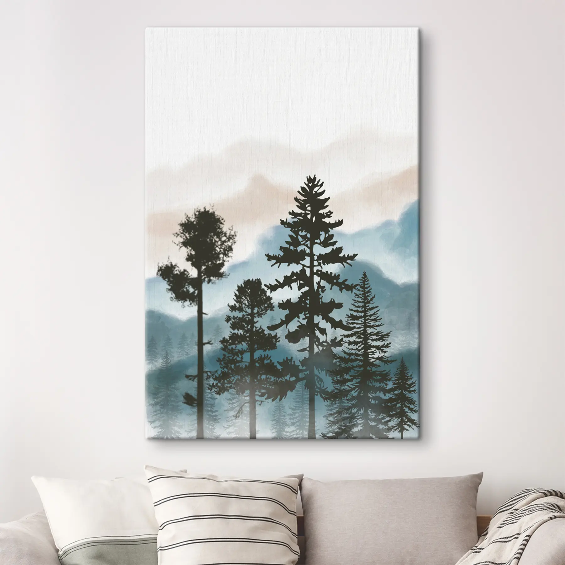 Fototapete Nebelige Waldlandschaft in sanften Farbtönen s36605